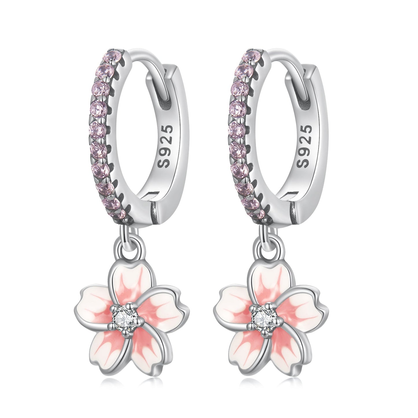 925 Sterling Silver Earrings with CZ and Enamel, 2.2x0.8m, for Women