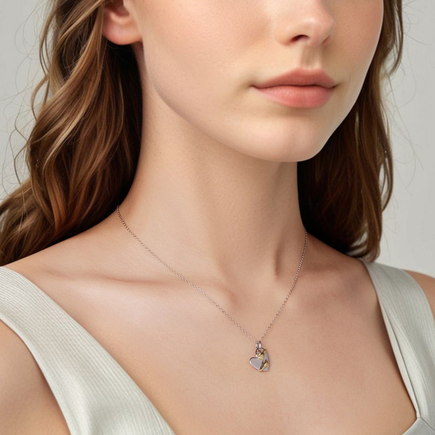 925 Sterling Silver + Plated White Gold + Plated Gold 1.8*1.2cm Necklace for Women