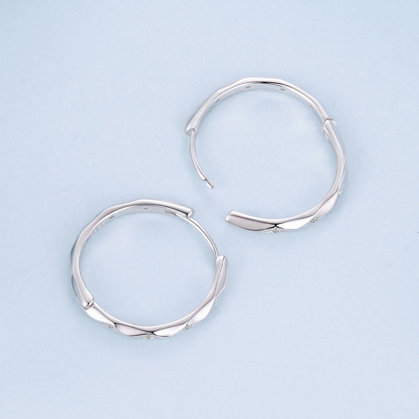 925 Sterling Silver White Gold Plated Hoop Earrings with CZ - 2.0cm