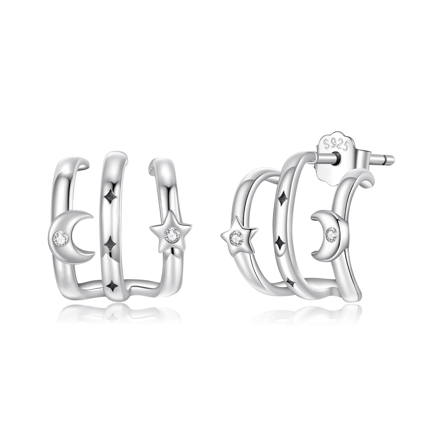925 Sterling Silver Earrings with Pavé Setting CZ - Oxidized Silver, 1.1cm for Women