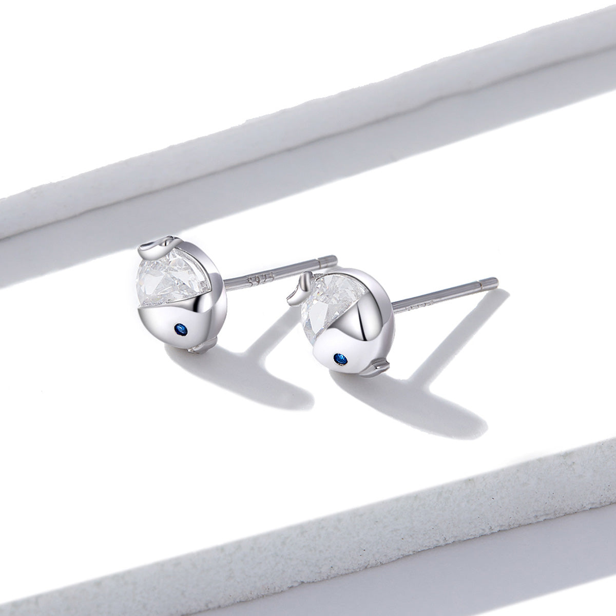 925 Sterling Silver Earrings with Pavé Setting CZ, Size 0.6*0.7cm, for Women