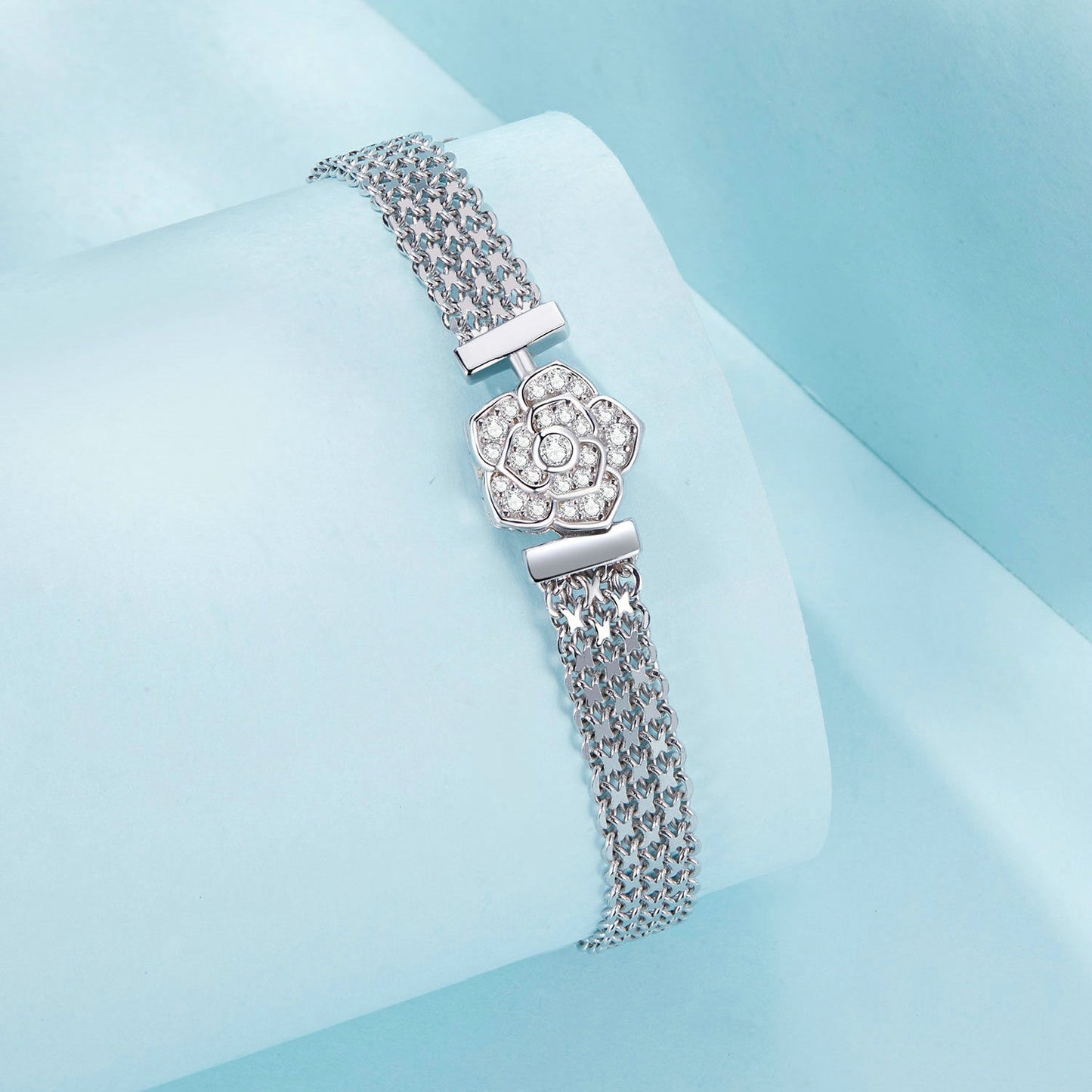 925 Sterling Silver and Platinum Plated 17.0 cm Pavé Setting CZ Bracelet for Women