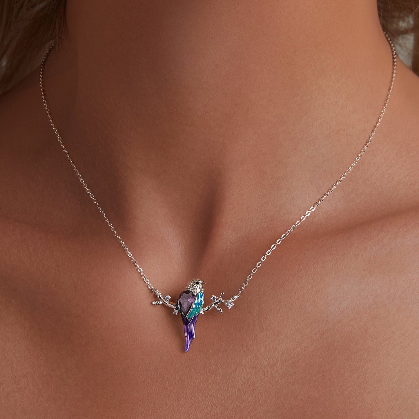 925 Sterling Silver Plated Platinum Pendant Necklace with Enamel and CZ for Women