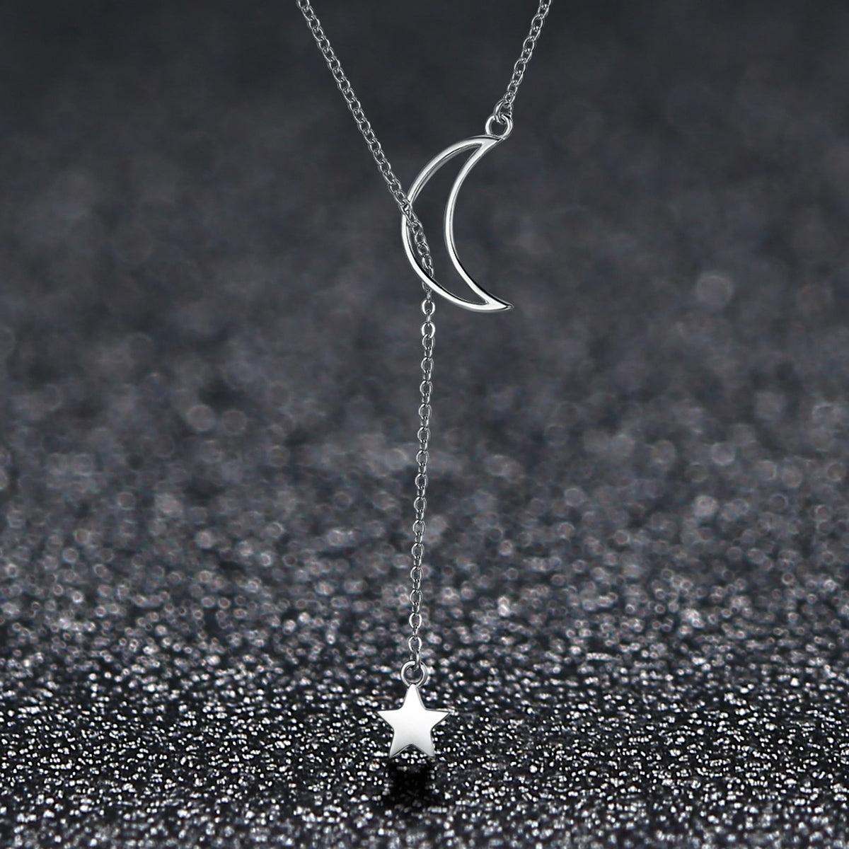 925 Sterling Silver Necklace 47cm with Moon Pendant for Women