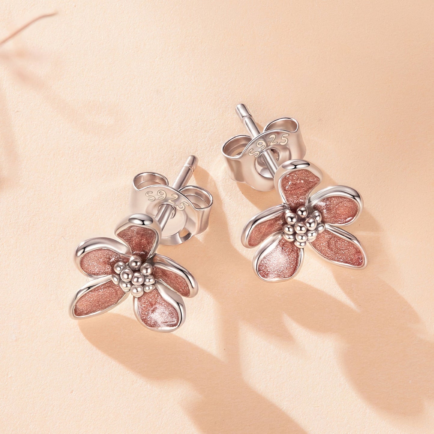 925 Sterling Silver White Gold Plated Enamel Earrings 0.9*1.0cm for Women