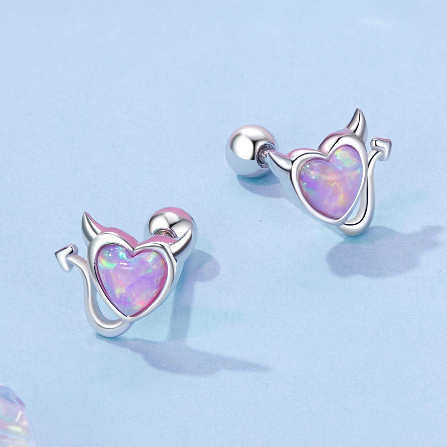 925 Sterling Silver White Gold Plated Opal Earrings 0.7x0.8cm for Women