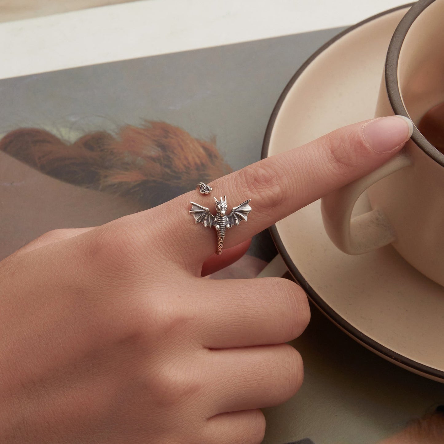 925 Sterling Silver Oxidized Dragon Ring