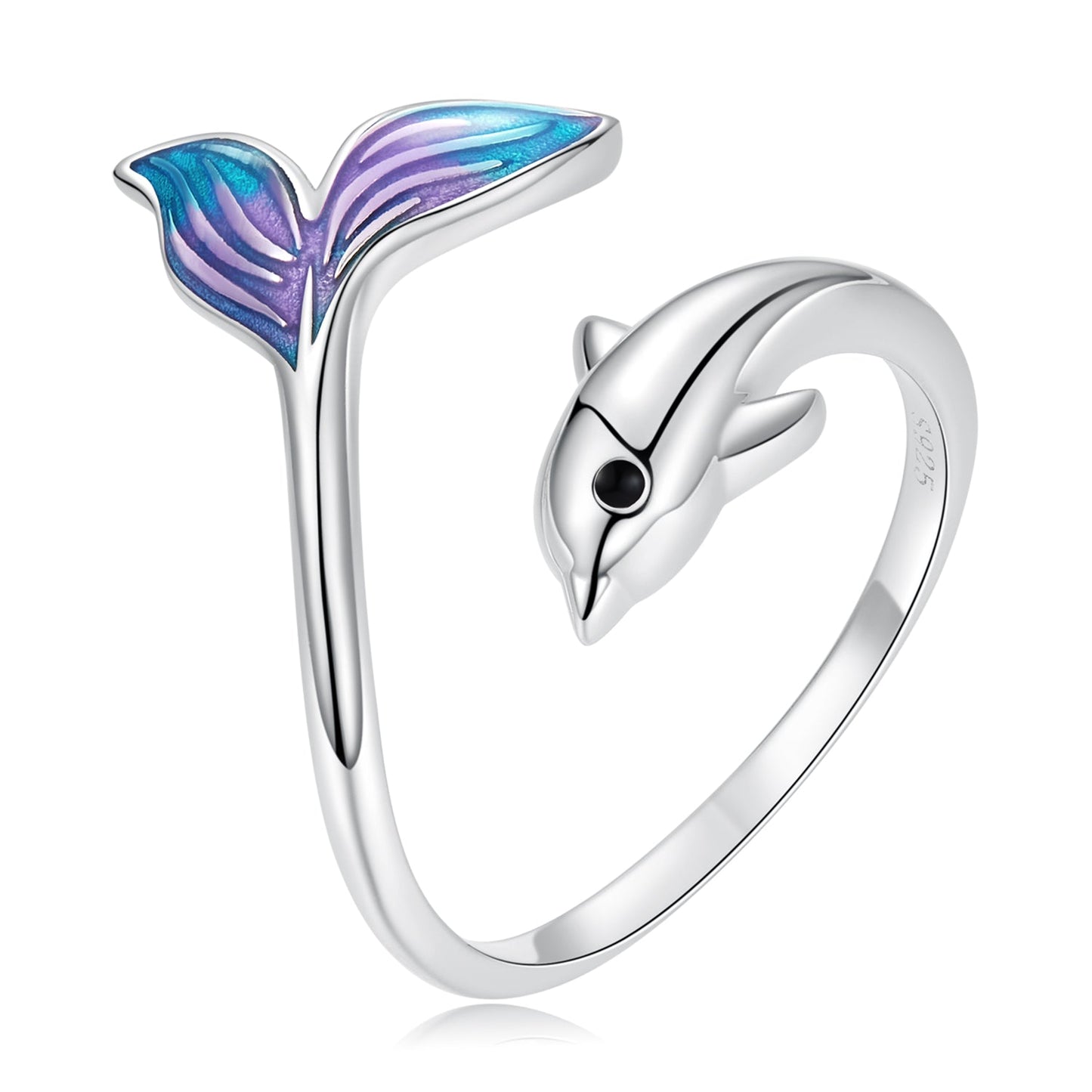 925 Sterling Silver Enamel Plated Puffer Fish Ring