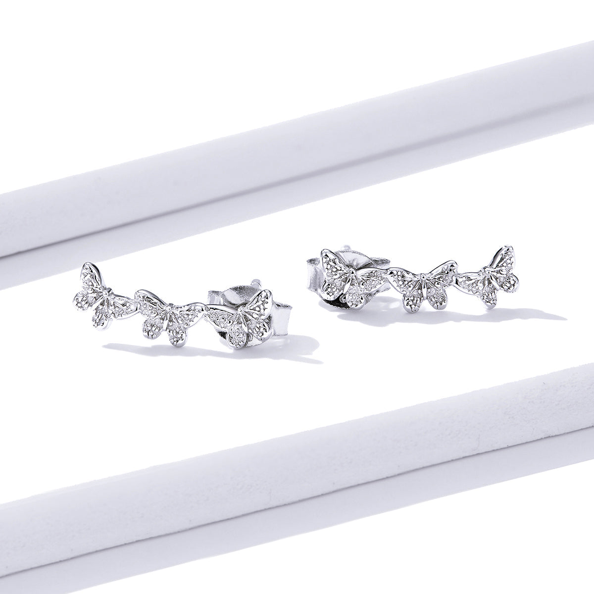 925 Sterling Silver Earrings - 1.4x0.5 cm - Platinum Plated for Women