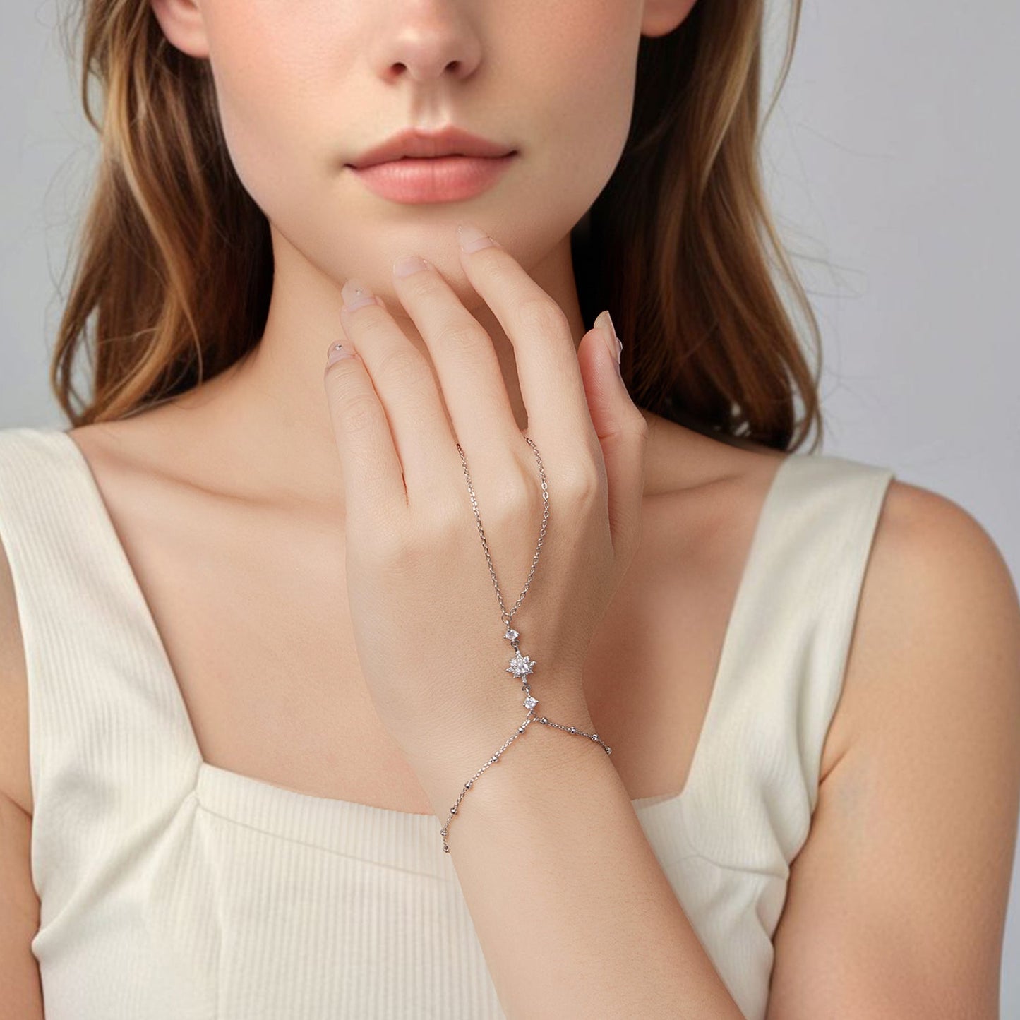 925 Sterling Silver White Gold Plated CZ Bracelet 15+6cm for Women