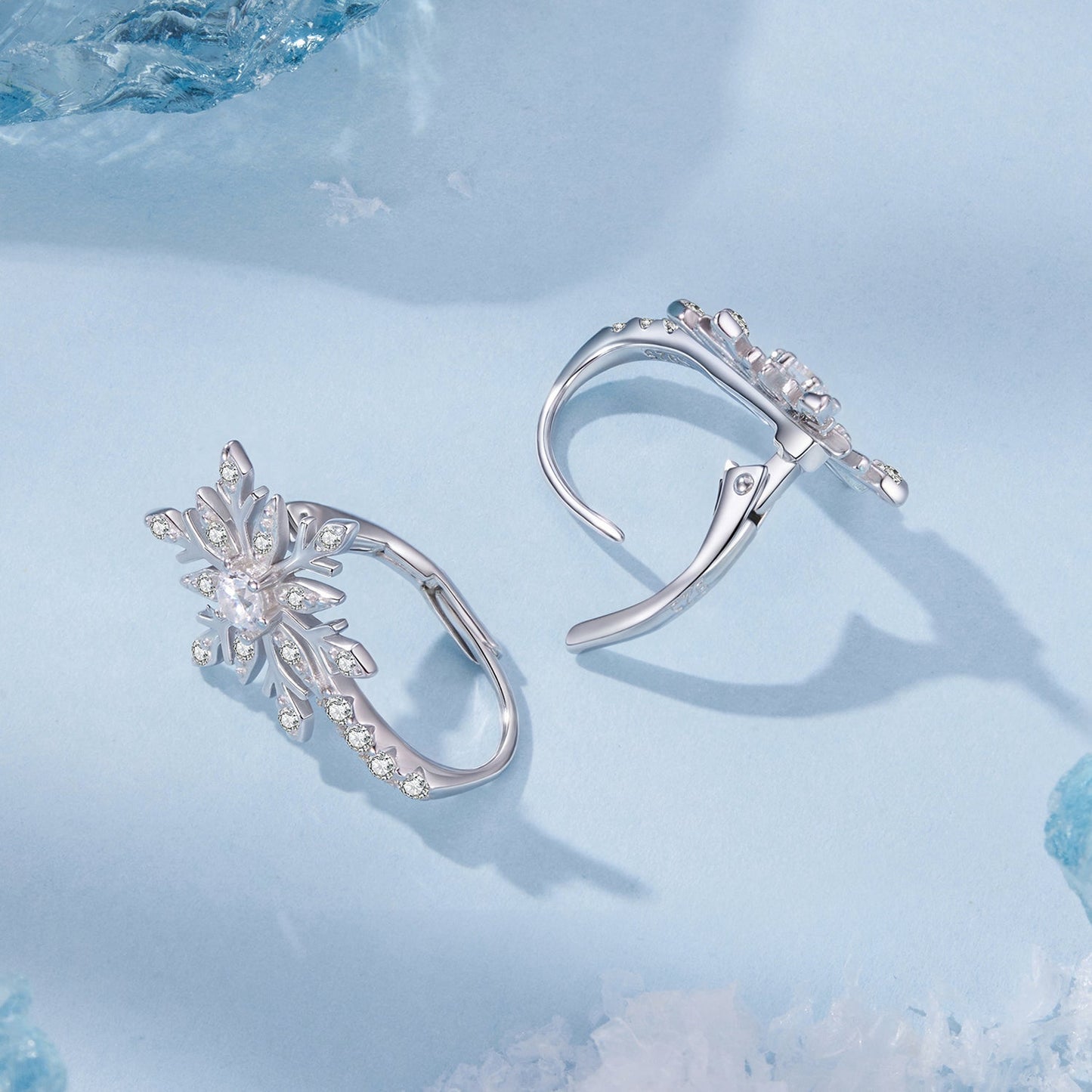 925 Sterling Silver Earrings with Pavé Setting CZ in White Gold for Women