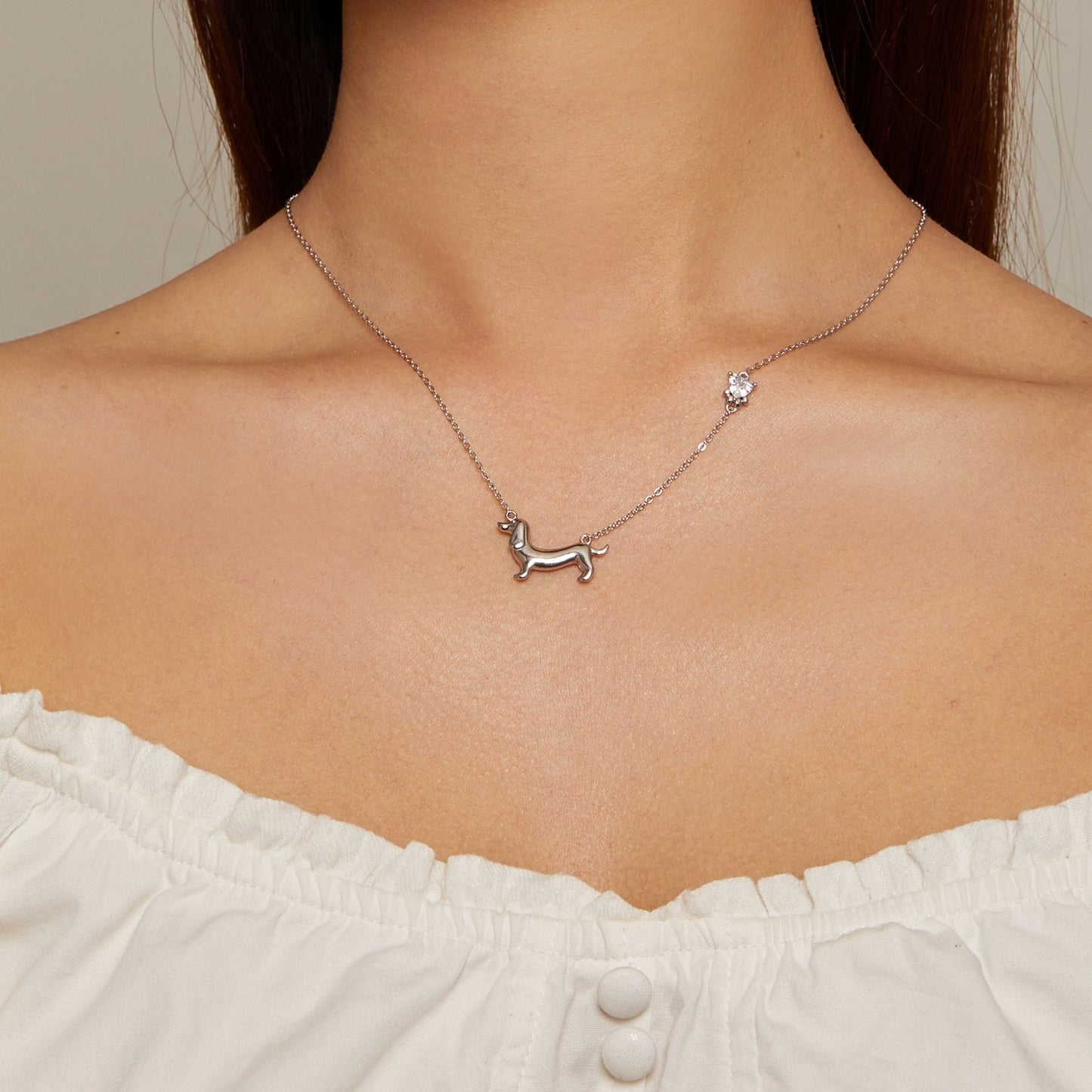 925 Sterling Silver Necklace with CZ Pendant, 450mm Length, Platinum Plated, for Women