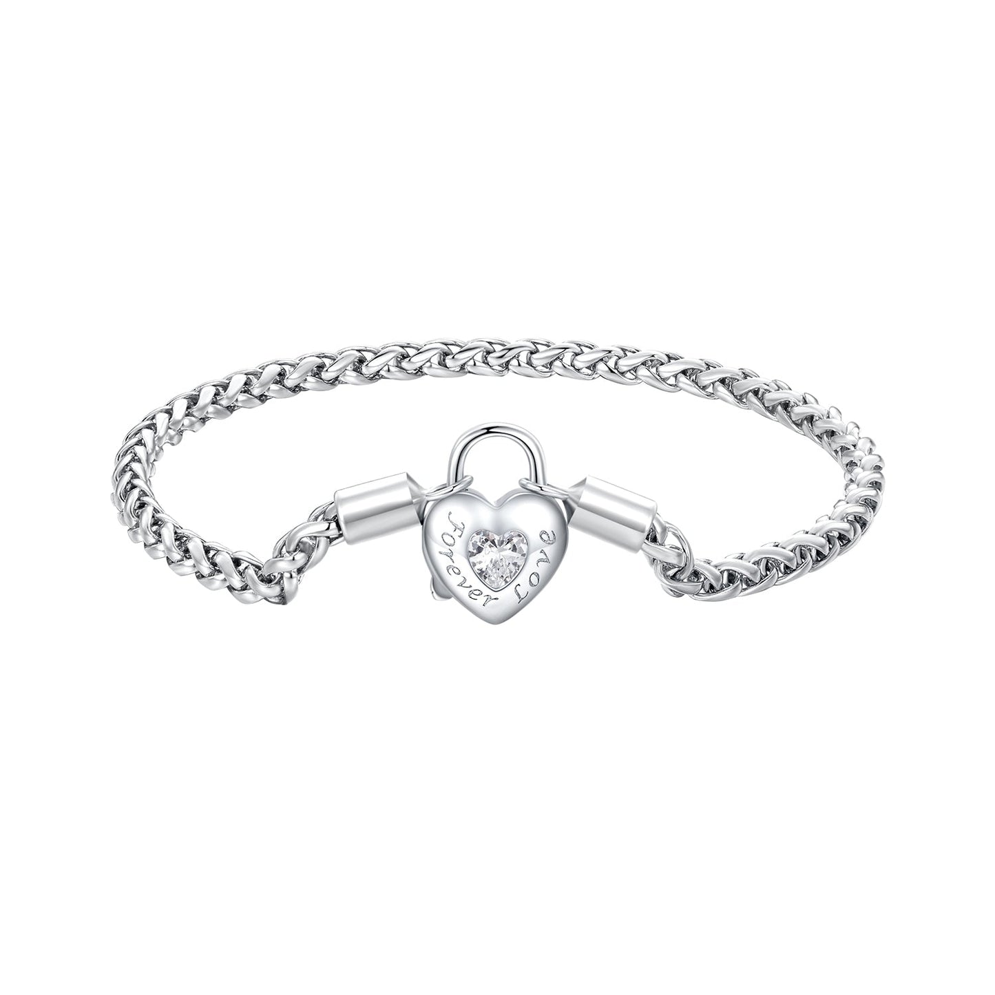 925 Sterling Silver Bracelet with CZ in Pavé Setting, 17.0 Size, Platinum Plated for Women
