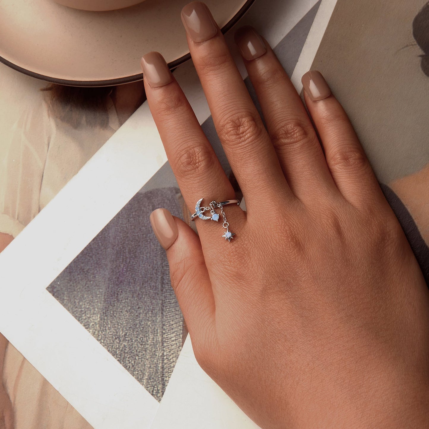 925 Sterling Silver Nano Opal Stone Ring for Women