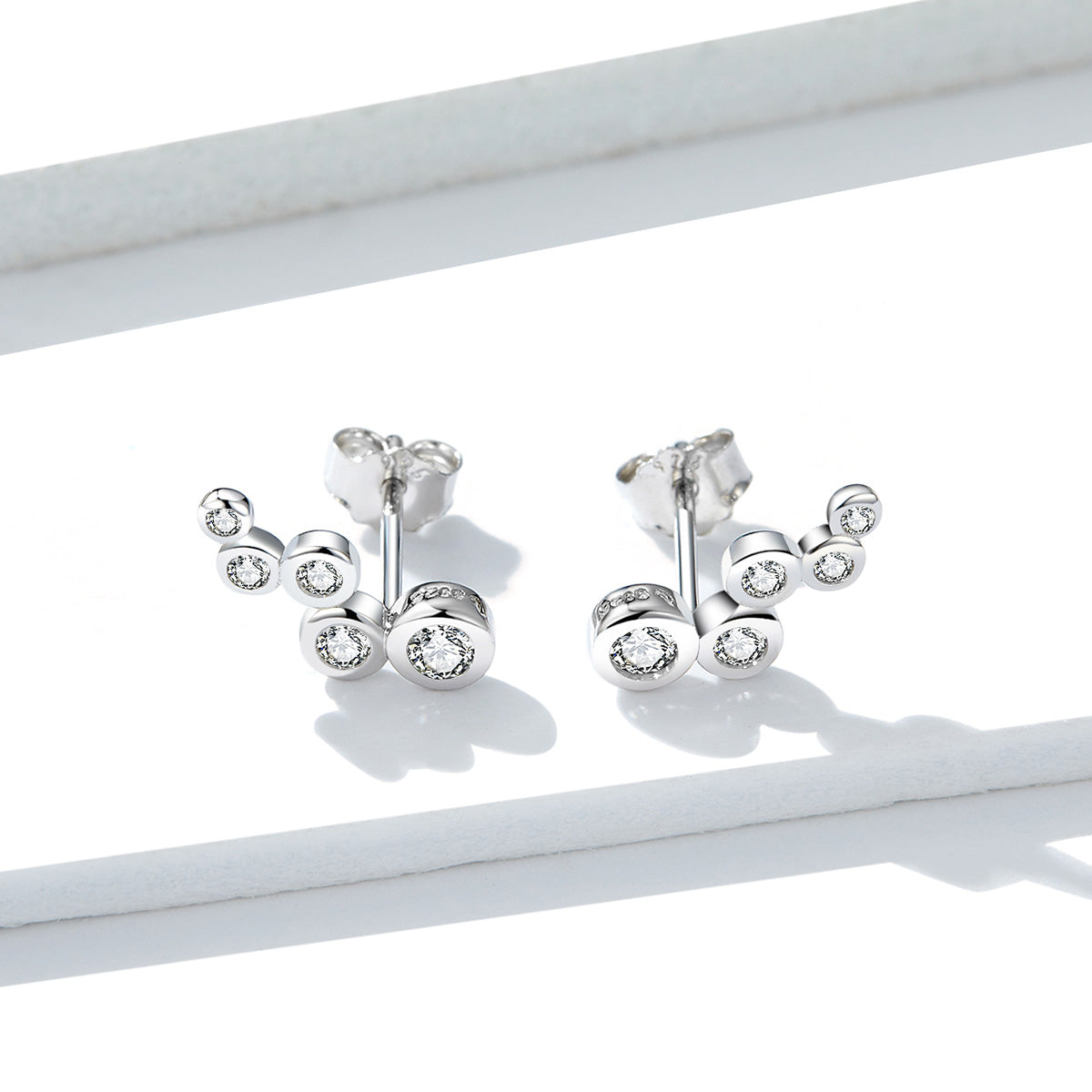 925 Sterling Silver Earrings with Pavé Setting CZ, 0.5x1.2 cm for Women