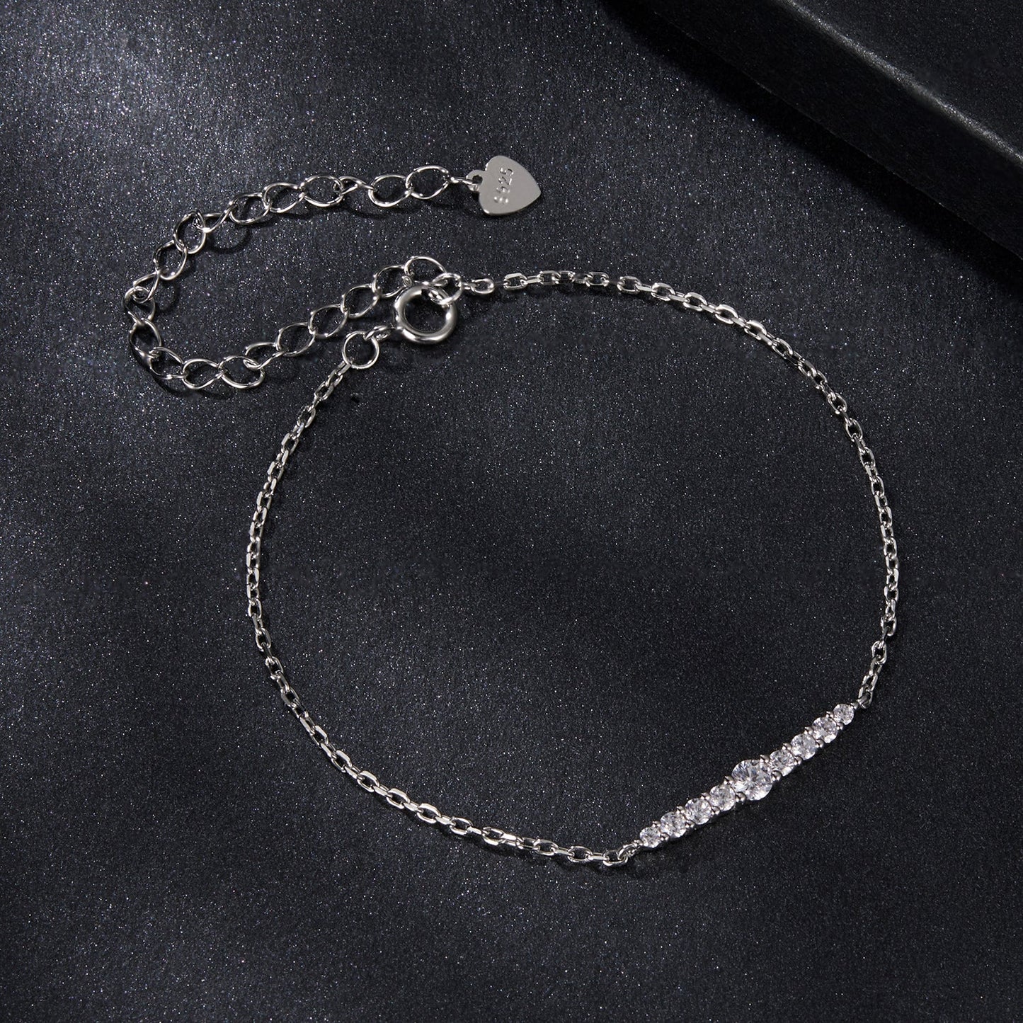 925 Sterling Silver Moissanite Bracelet for Women, Plated White Gold, 15+6cm