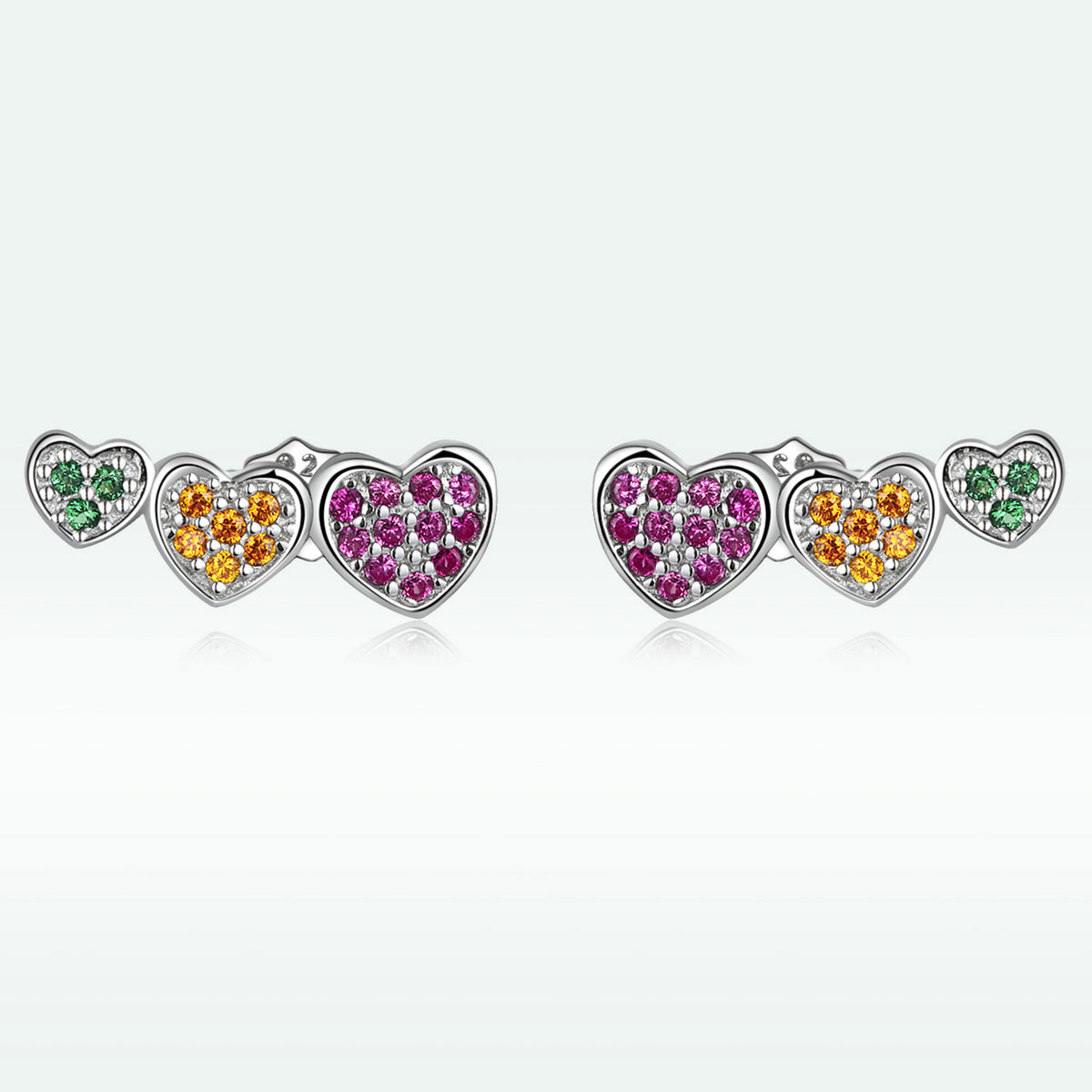 925 Sterling Silver Earrings with Pavé Setting and Plated Platinum, Size: 0.5*1.3cm, Women