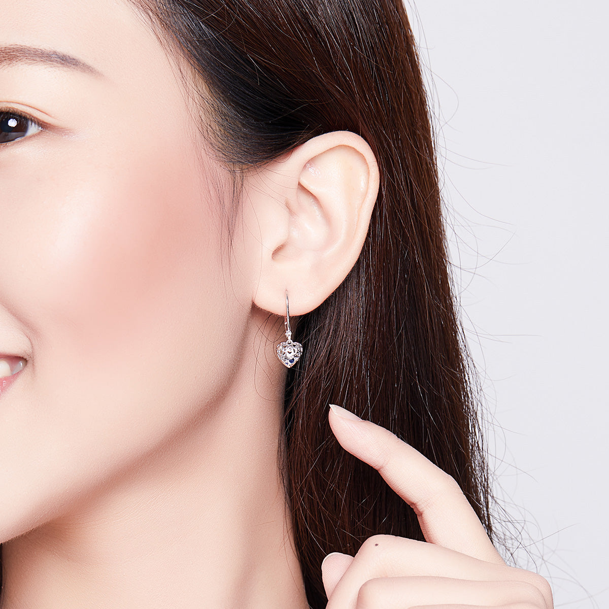 925 Sterling Silver Earrings with CZ and Platinum Plating, 2.3*0.8 cm