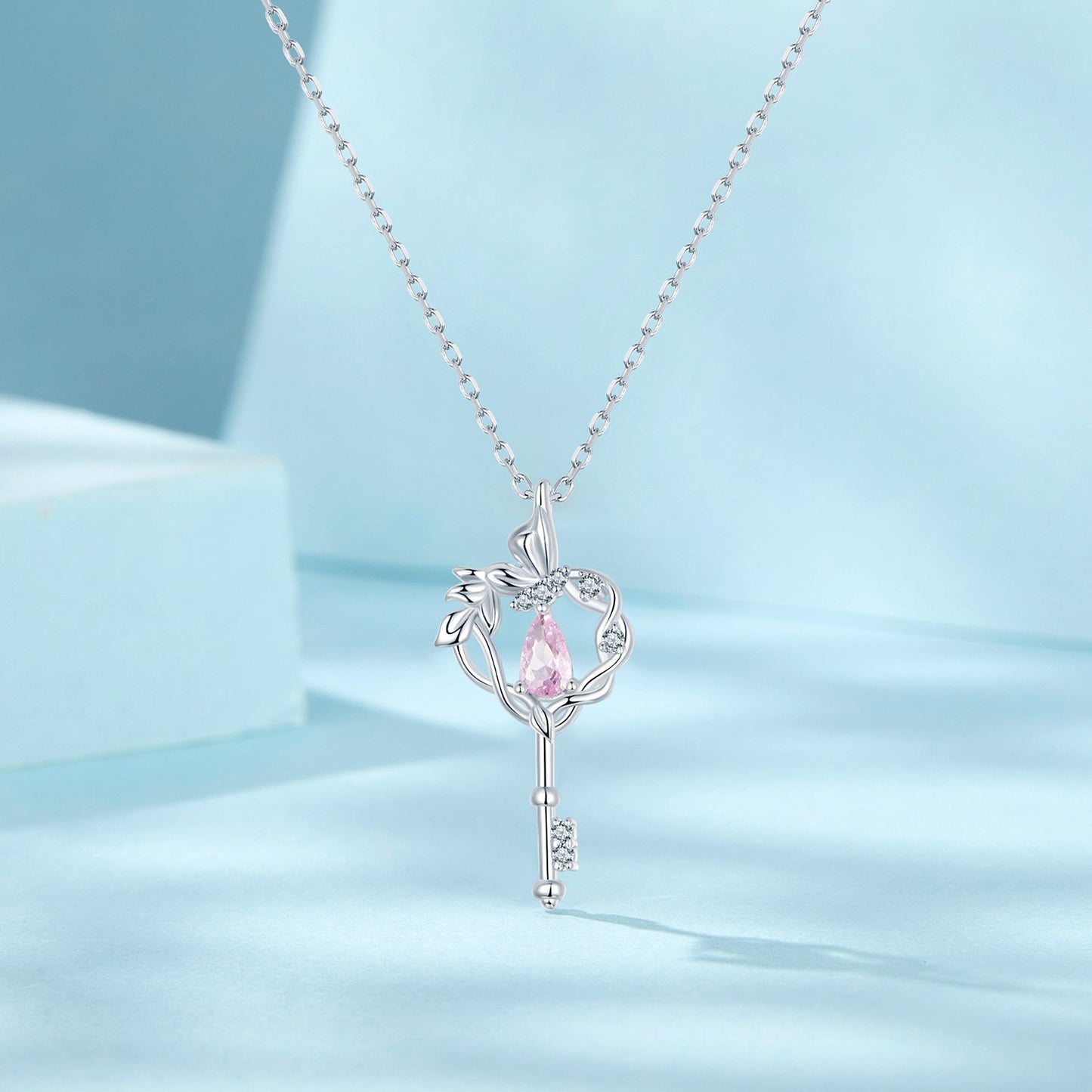 925 Sterling Silver Necklace with CZ in Pavé Setting, 400+50mm Length for Women