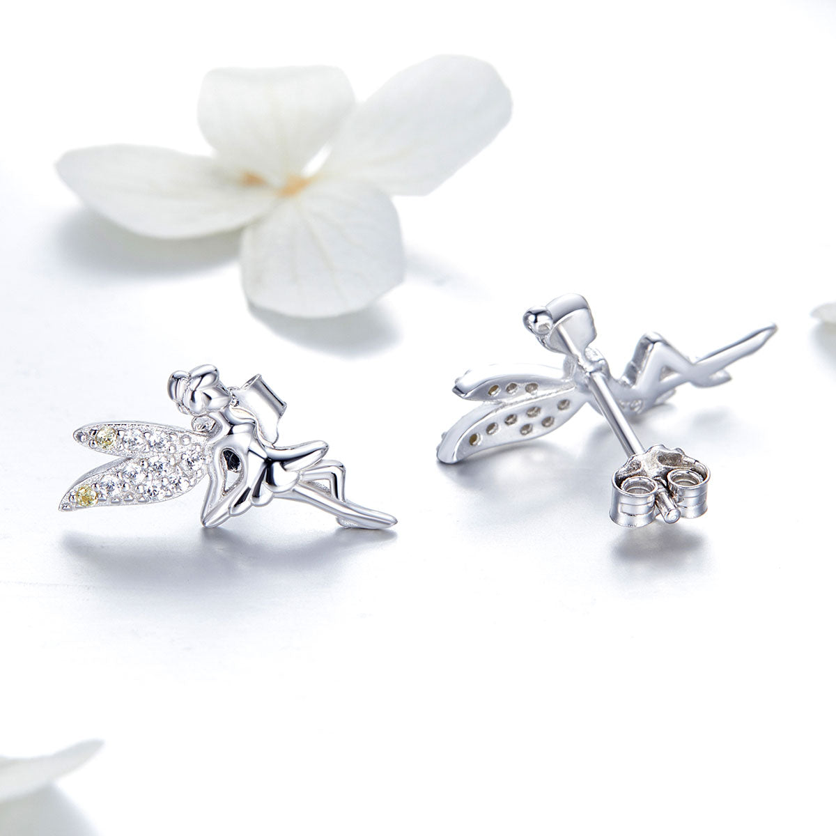 925 Sterling Silver Stud Earrings with CZ, 1.2 x 1.5cm & 1.5 x 0.9cm, Women