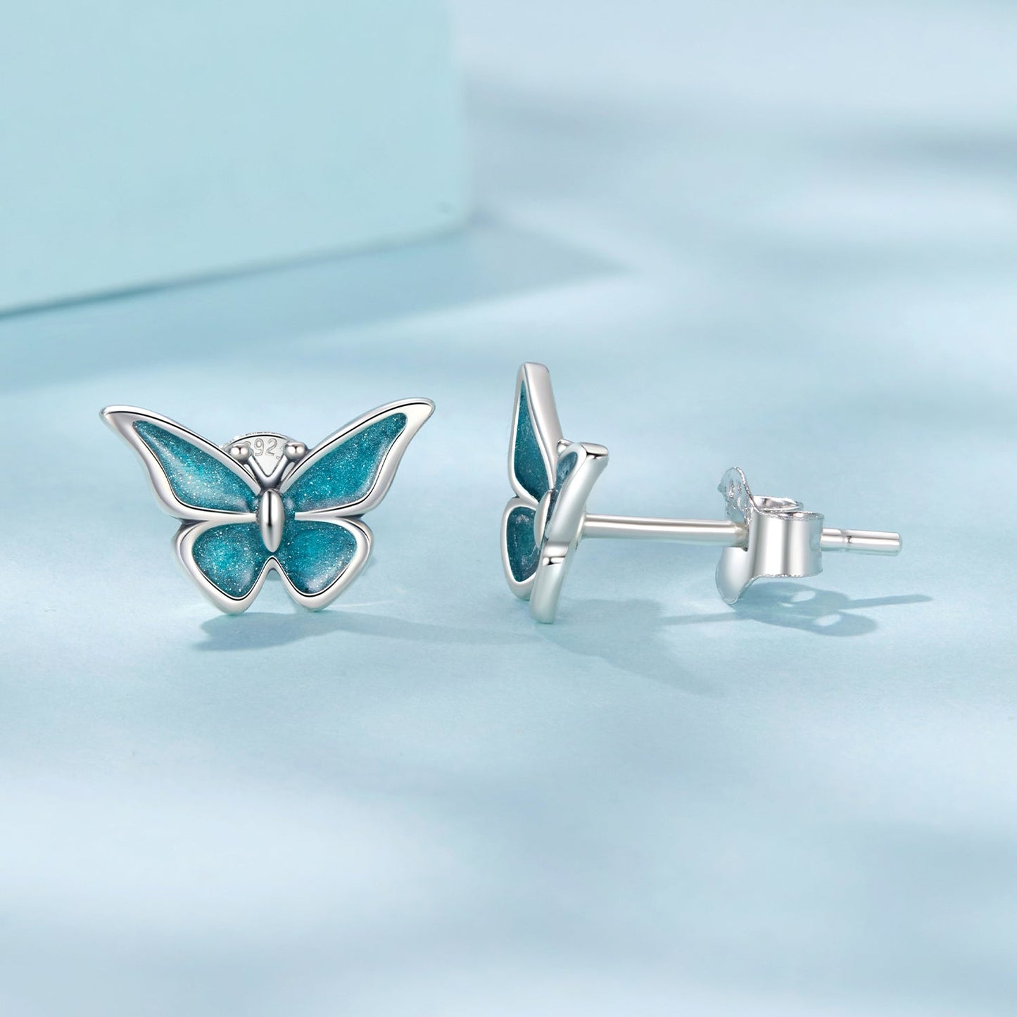 925 Sterling Silver Enamel Oxidized Earrings Size 0.7*1.1cm for Women