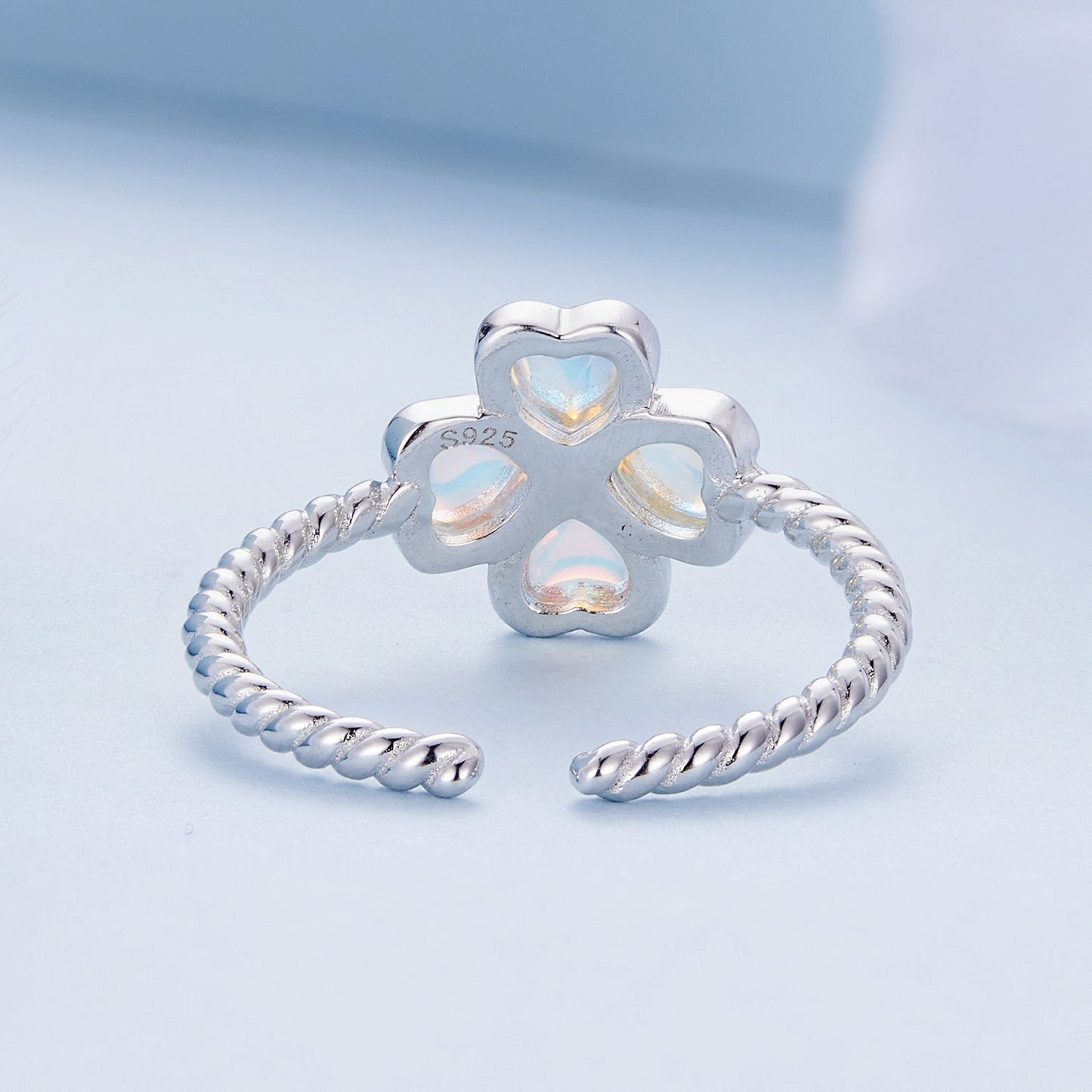 925 Sterling Silver Moonstone Clover Ring for Women