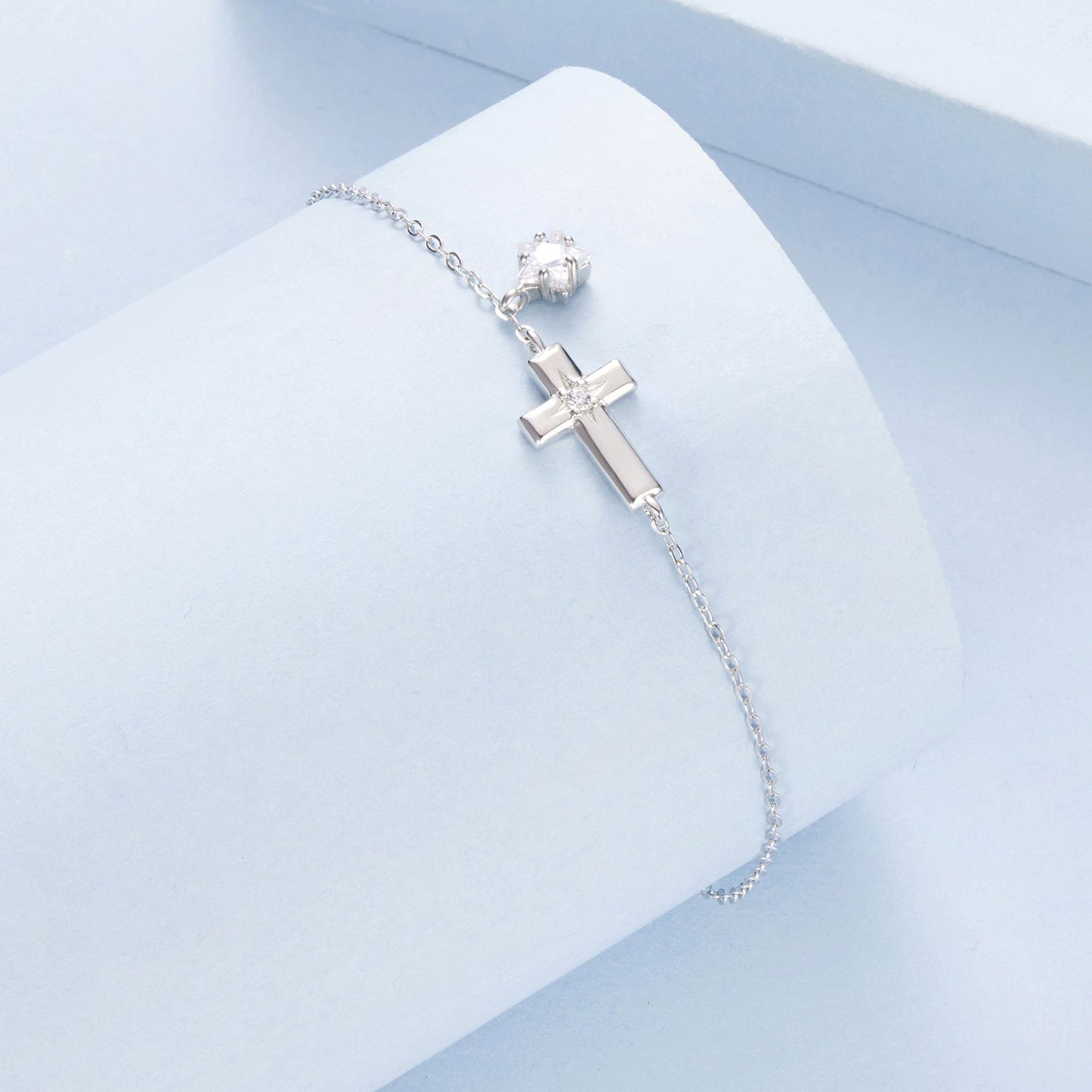 925 Sterling Silver Bracelets with Pavé Setting CZ, Length 15+6cm, White Gold Plated for Women