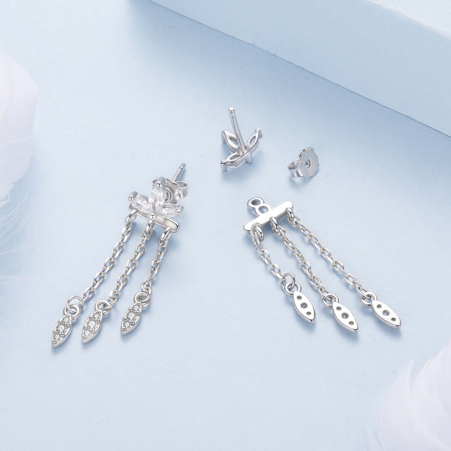 925 Sterling Silver Earrings with White Gold Plating and CZ