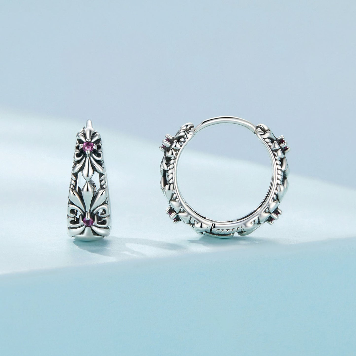 925 Sterling Silver Earrings with Pavé Setting and Oxidized Finish