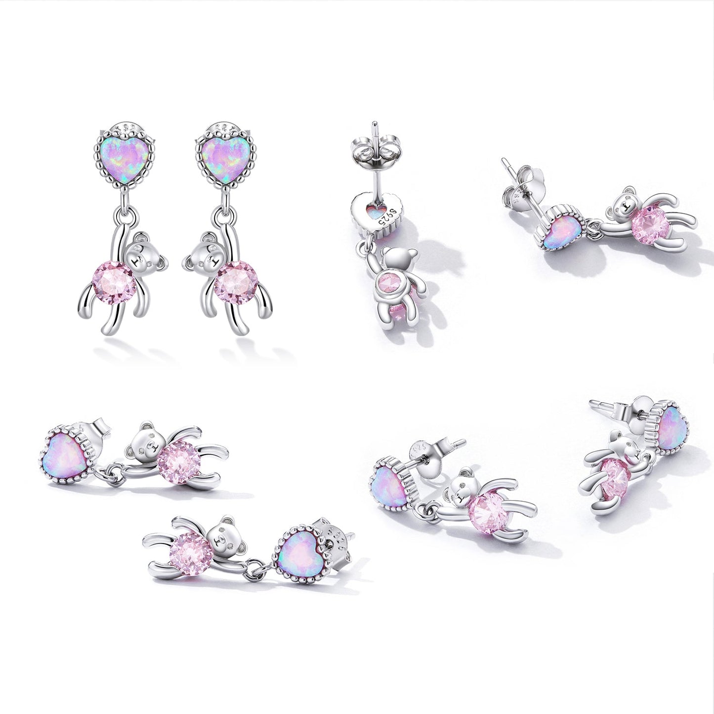 925 Sterling Silver Earrings with Translucent Opal and CZ for Women