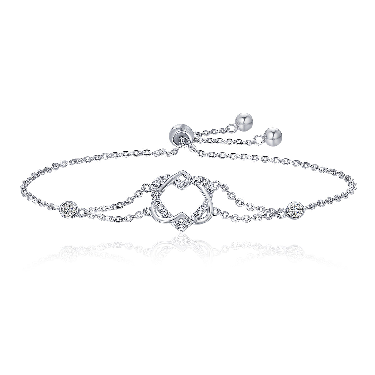 925 Sterling Silver Heart Shaped Bracelet 22CM for Women