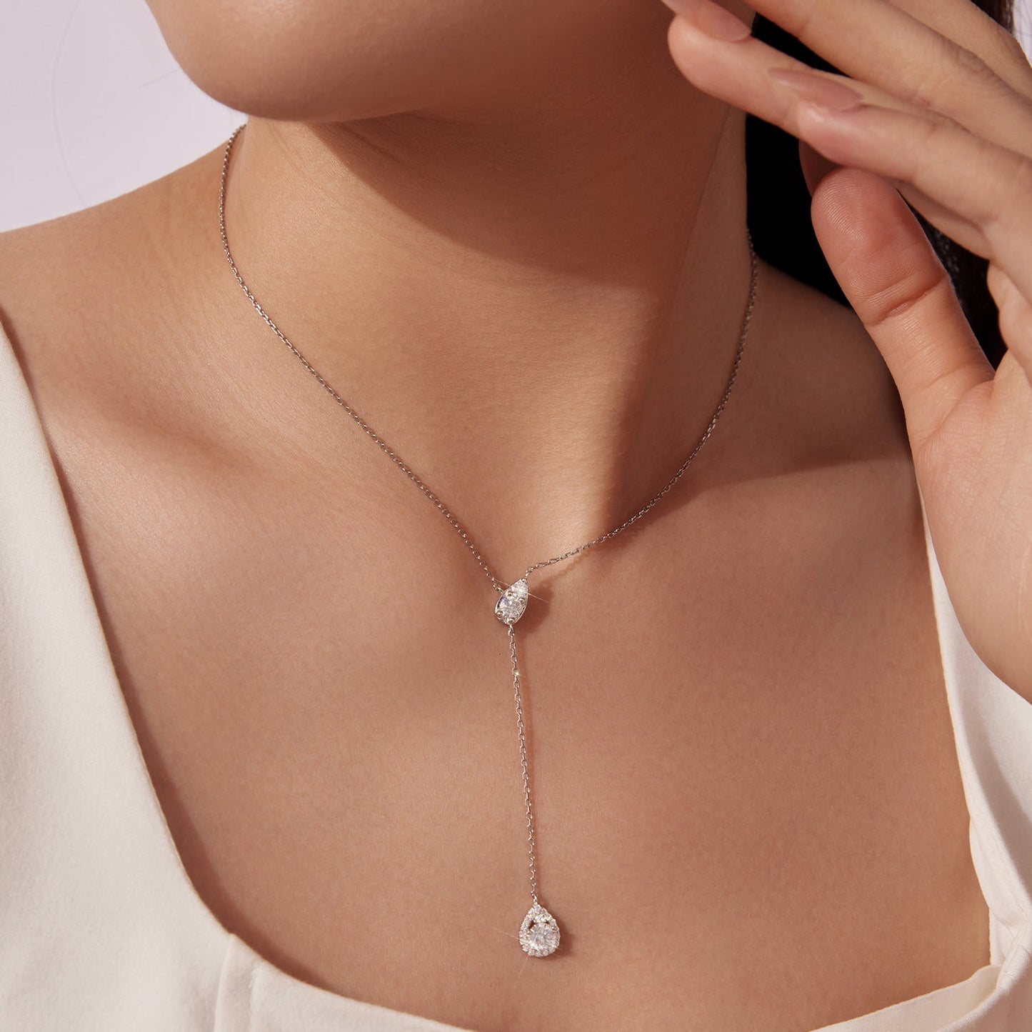 925 Sterling Silver Moissanite Necklace with 3 Stone Sizes for Women
