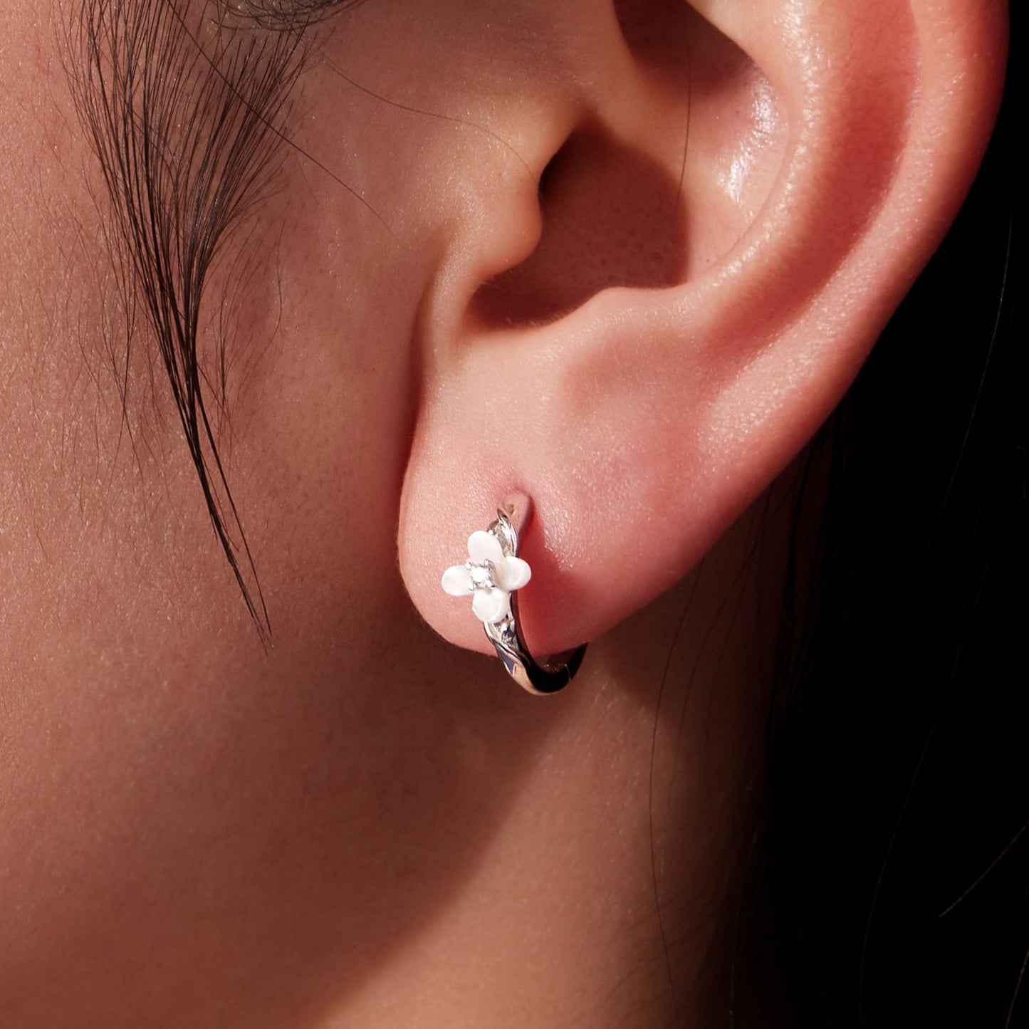 925 Sterling Silver Earrings with Pavé Setting CZ and High-Quality Nacre for Women