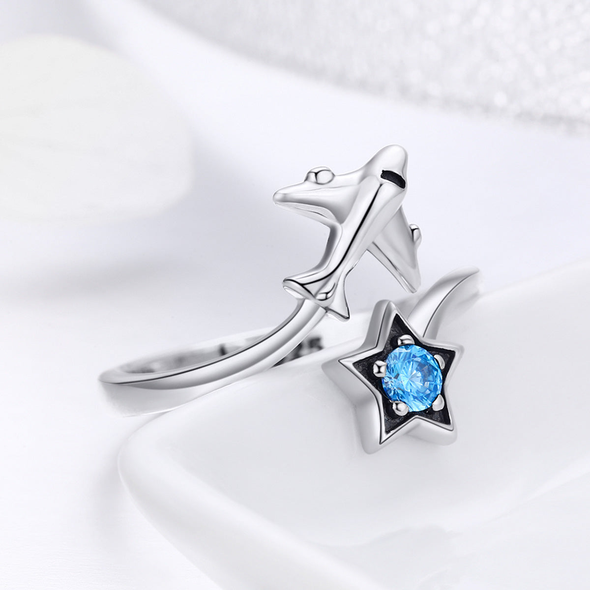 S925 Sterling Silver Star and Airplane Ring Set for Women