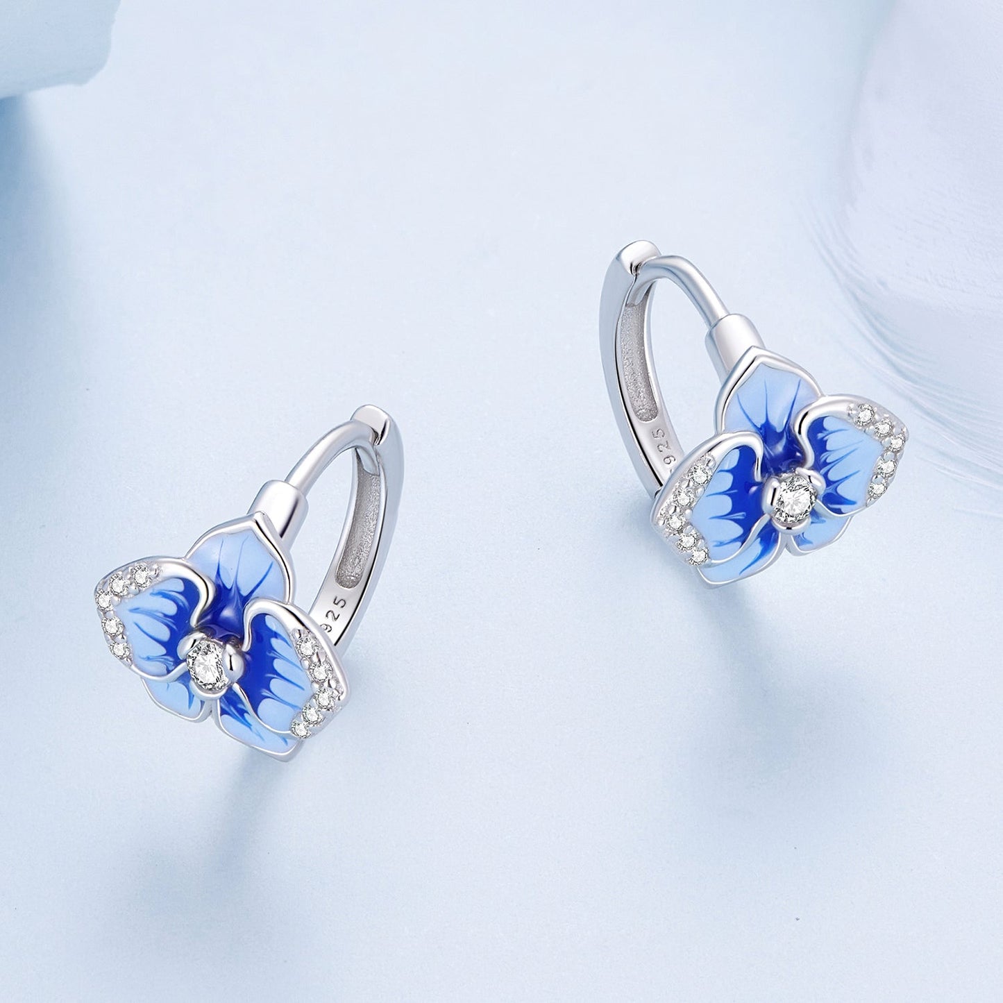925 Sterling Silver Earrings with Enamel and Pavé Setting, 10mm for Women