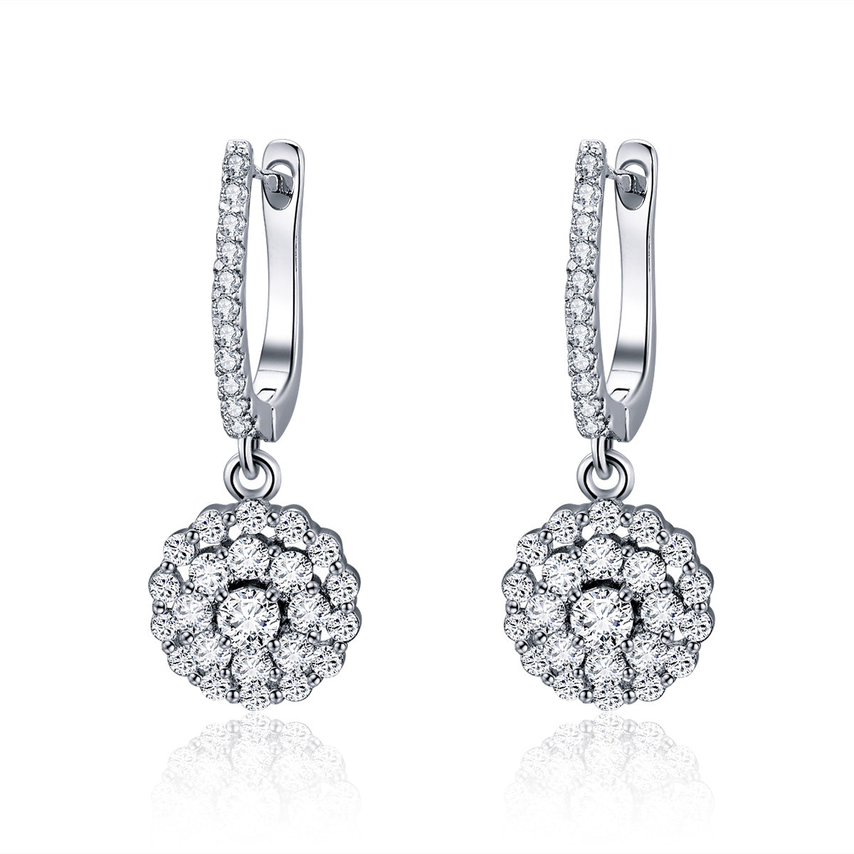 925 Sterling Silver Plated Platinum Pavé Setting CZ Earrings