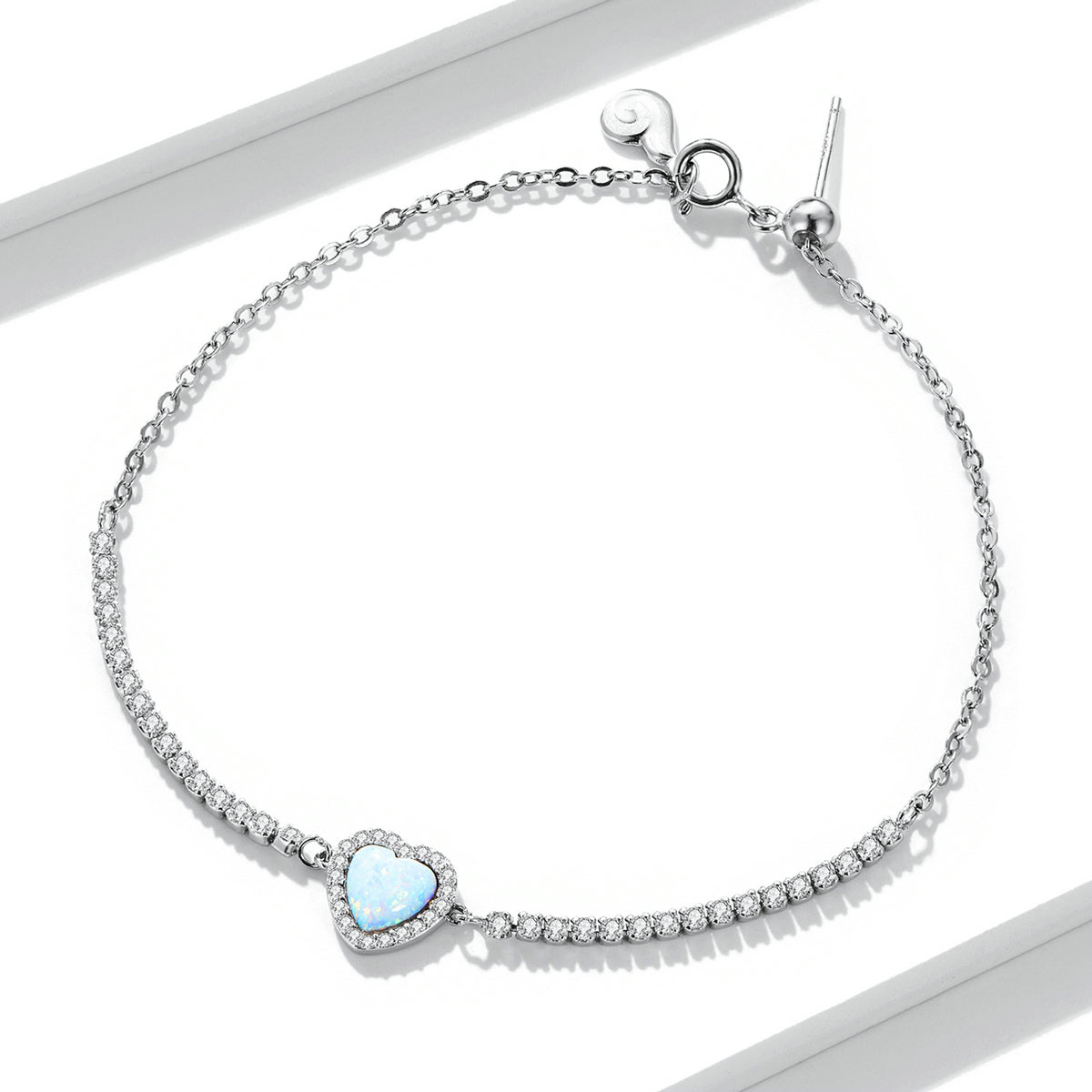 925 Sterling Silver Adjustable Bracelet with Translucent Opal and CZ for Women