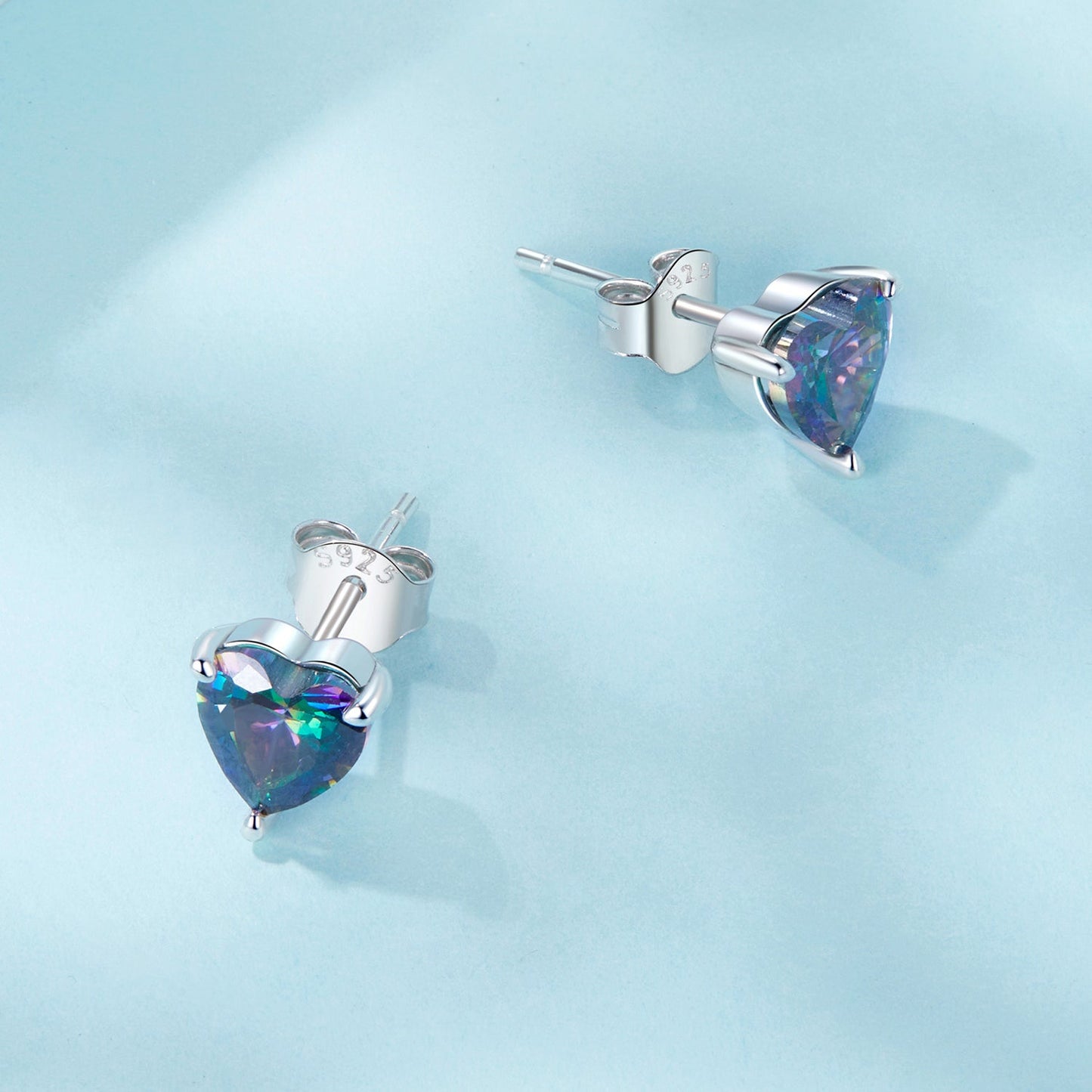 925 Sterling Silver Earrings 7mm Width with Transparent Glass for Women