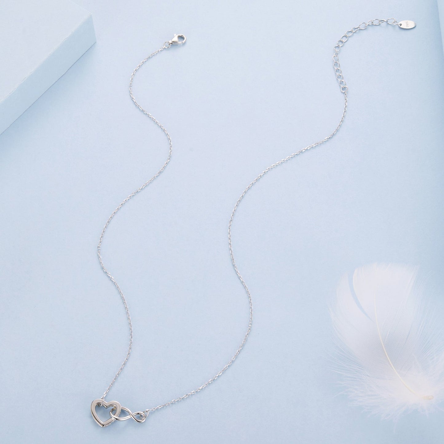 925 Sterling Silver Necklace with Pavé Setting CZ, 40+5cm, Plated White Gold, Women