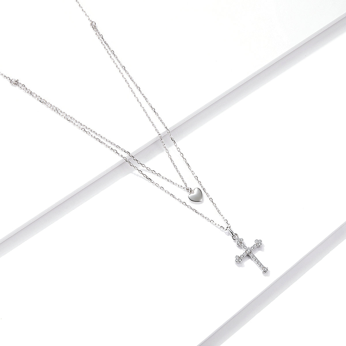 925 Sterling Silver Adjustable Platinum Plated Necklace with CZ - 1.4cm for Women
