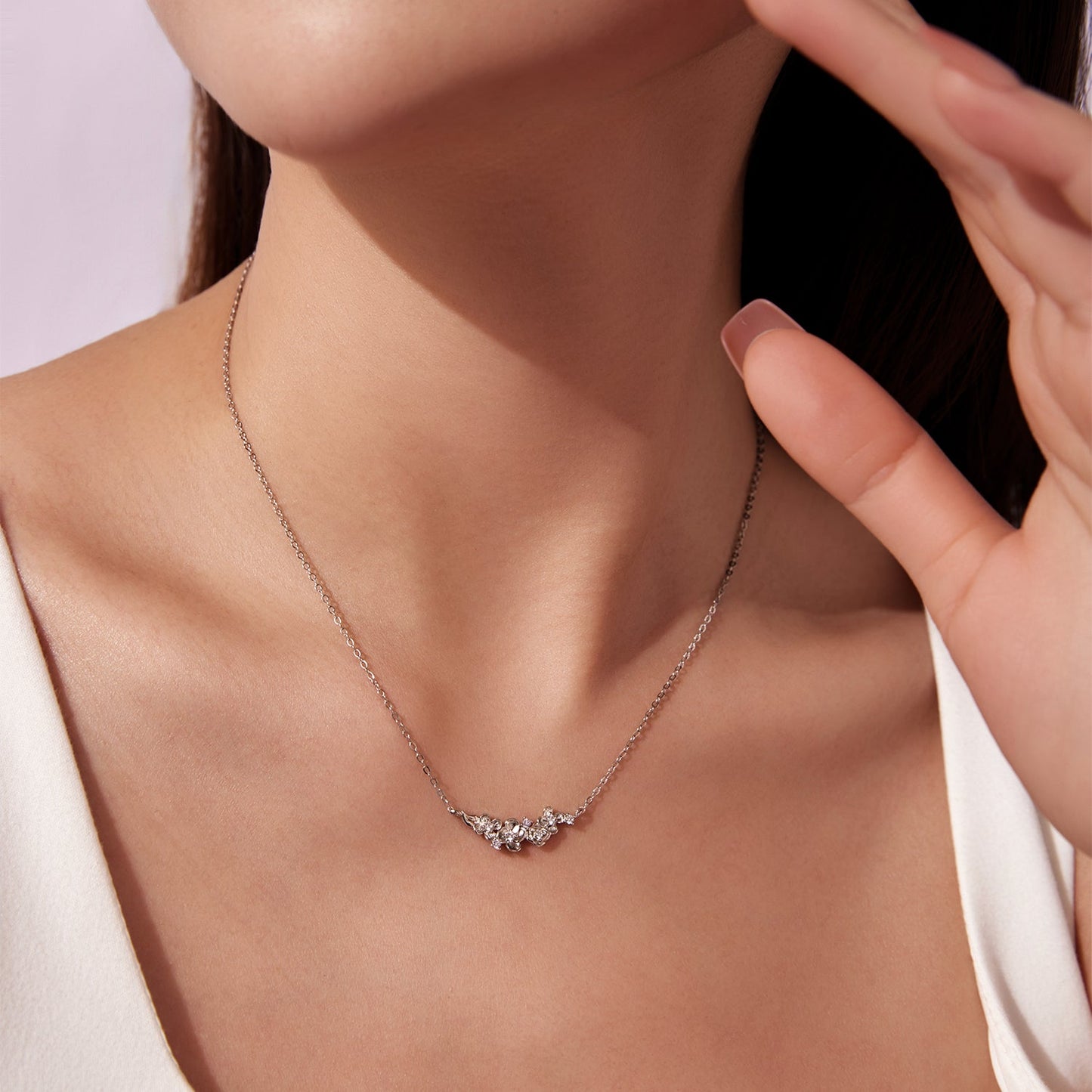 925 Sterling Silver White Gold Plated 40+5cm Necklace with CZ for Women