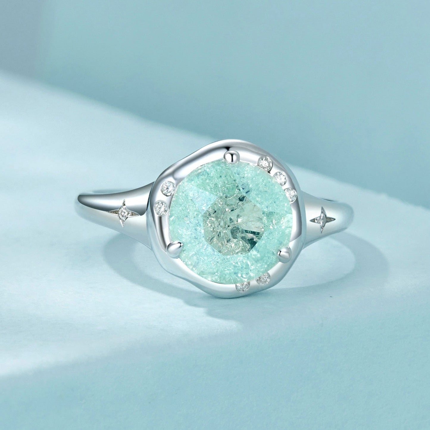 925 Sterling Silver Ring Size 6.0 with 11mm CZ & Transparent Glass for Women