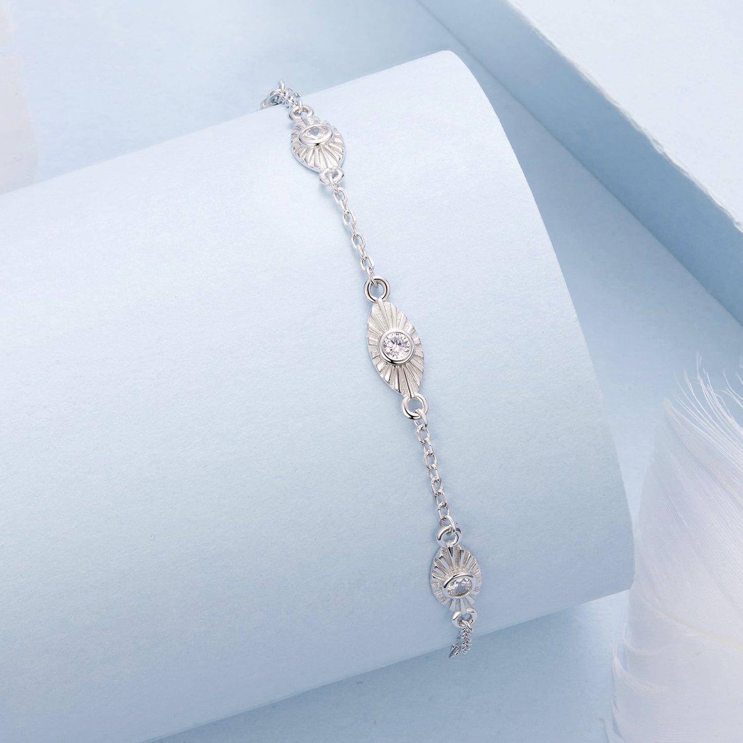 925 Sterling Silver White Gold Plated Bracelet with CZ Pendants for Women