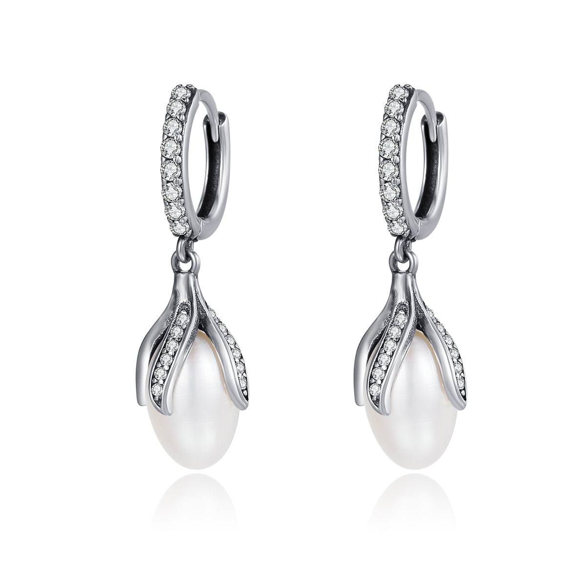 925 Sterling Silver Oxidized Silver Freshwater Pearl Earrings