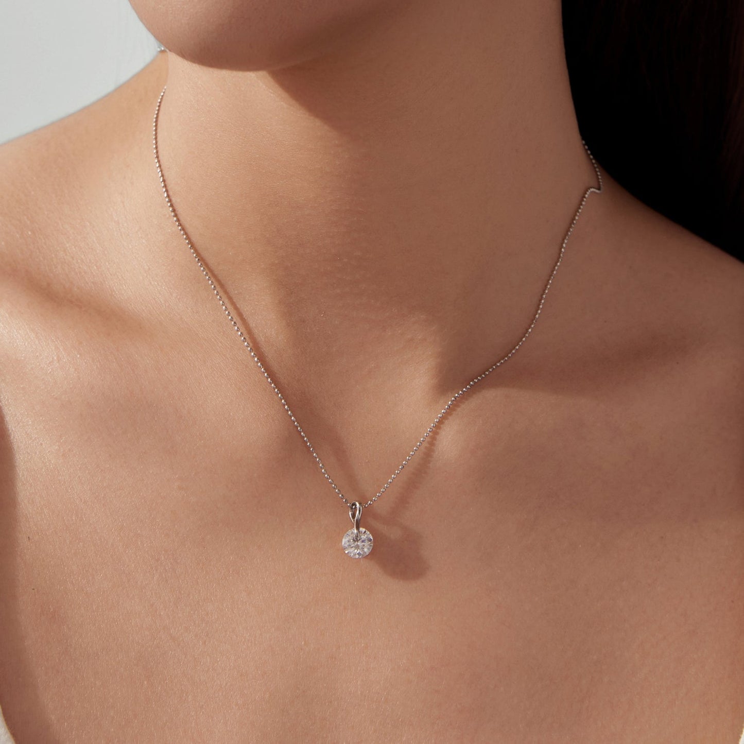 925 Sterling Silver Moissanite Necklace 40+5cm with White Gold Plating for Women