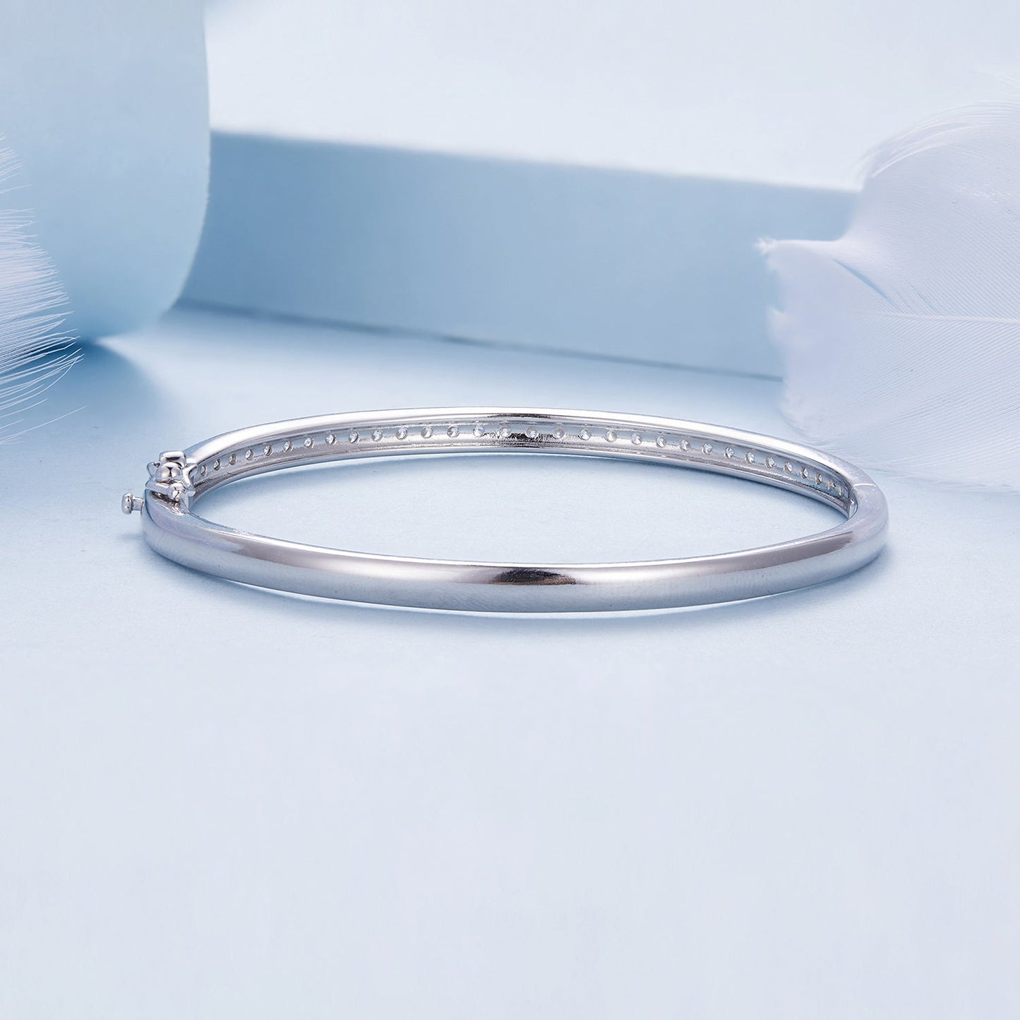 925 Silver & Platinum Pavé Setting CZ Bracelets, Size 17.0 mm for Women
