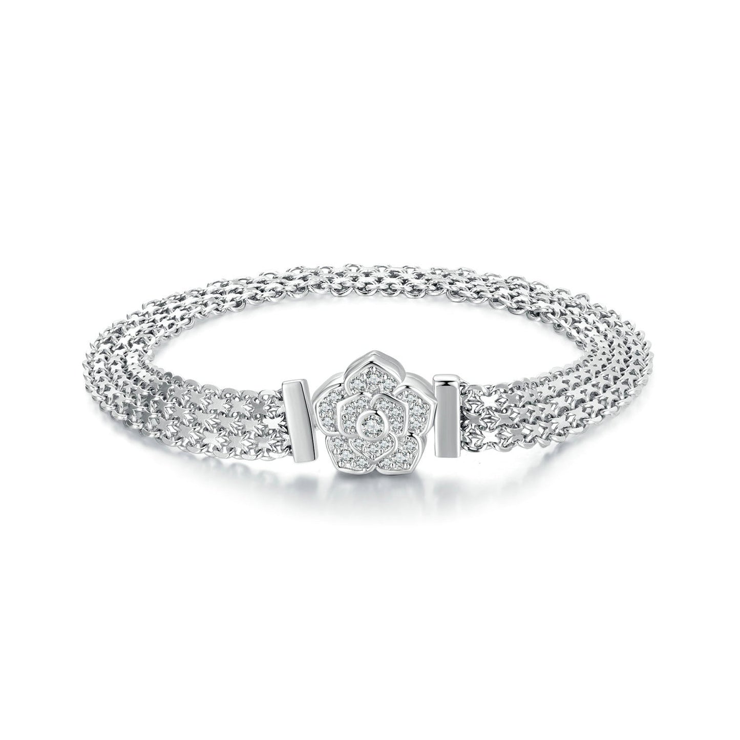 925 Sterling Silver and Platinum Plated 17.0 cm Pavé Setting CZ Bracelet for Women