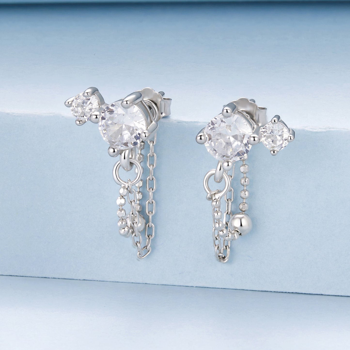925 Sterling Silver White Gold Plated Pavé Setting CZ Earrings, 1.5cm for Women