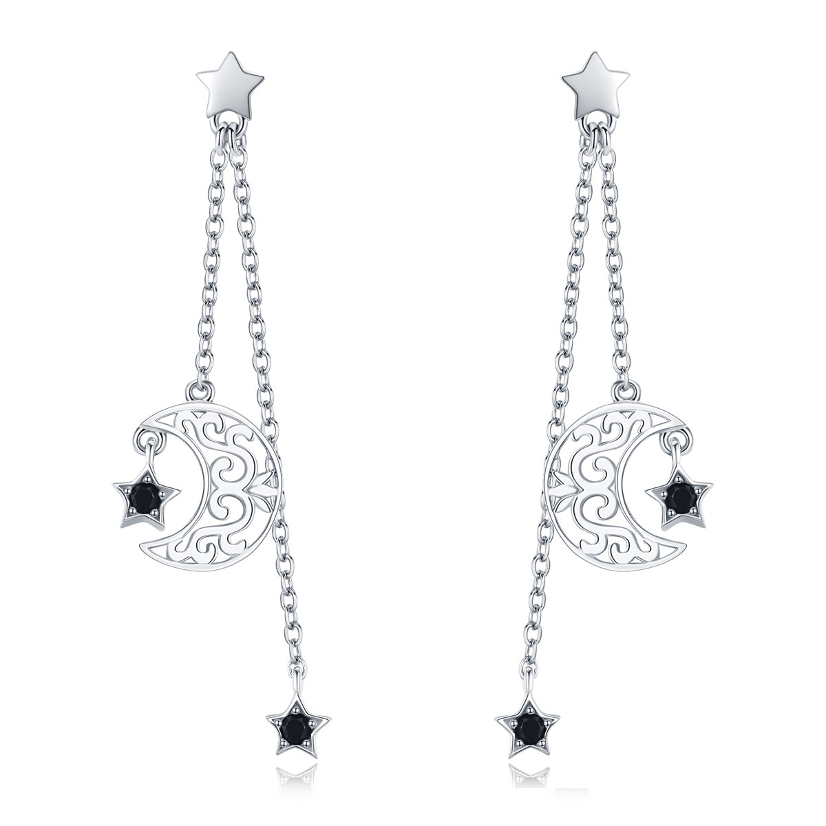 925 Sterling Silver Earrings with Plated Platinum and CZ - 4.4 x 1.0 cm for Women