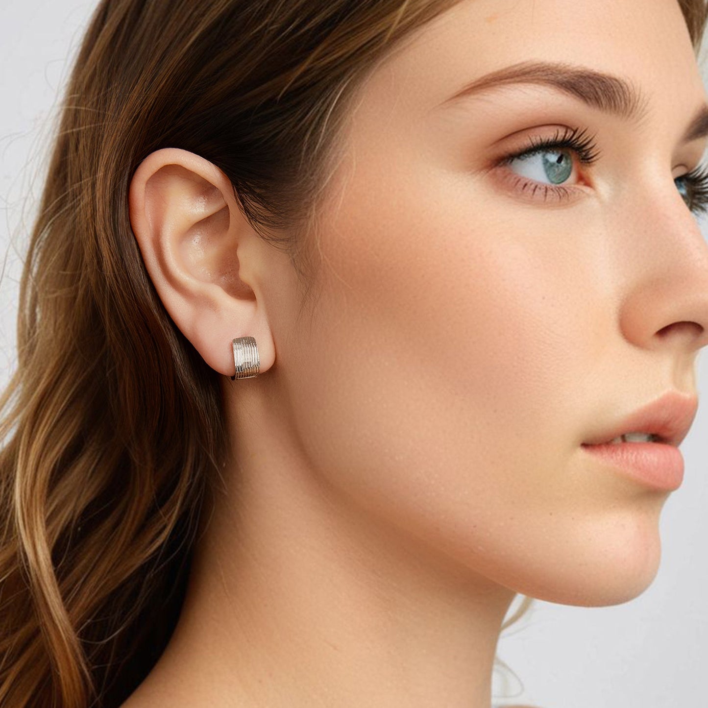 925 Sterling Silver Earrings for Women with White Gold Plating - 1.1cm x 0.7cm